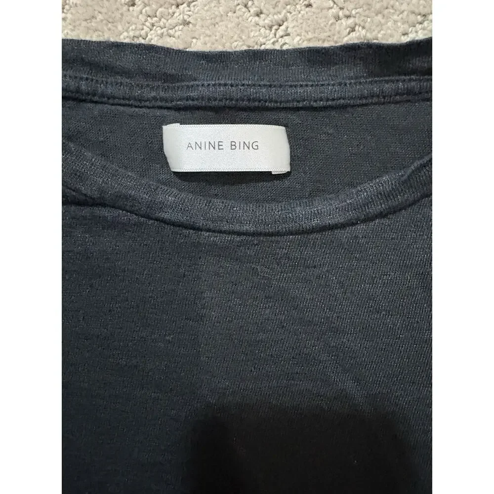 Anine Bing Black Womens Tee T-Shirt size Small 100% linen - Picture 5 of 5